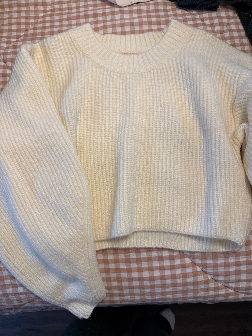 Urban Outfitters Cream Ribbed Crewneck Sweater